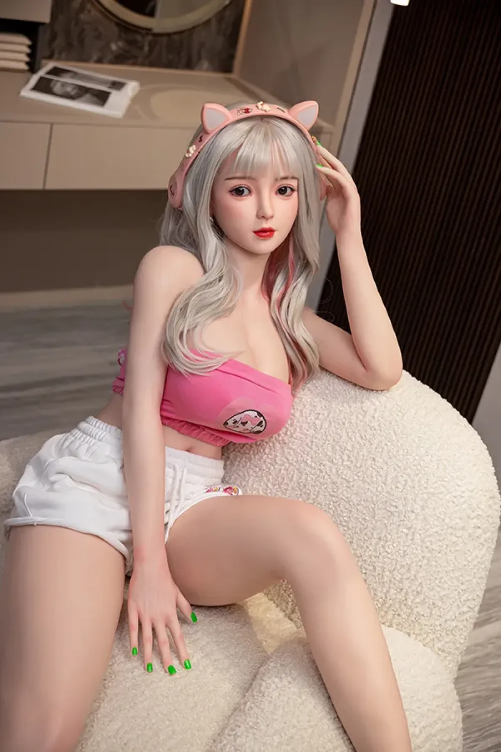 Orangein 170cm 全シリコン製 白髪で巨乳のゲーマー少女ラブドール H5199 紫苑（口に穴あり） (国内出荷)