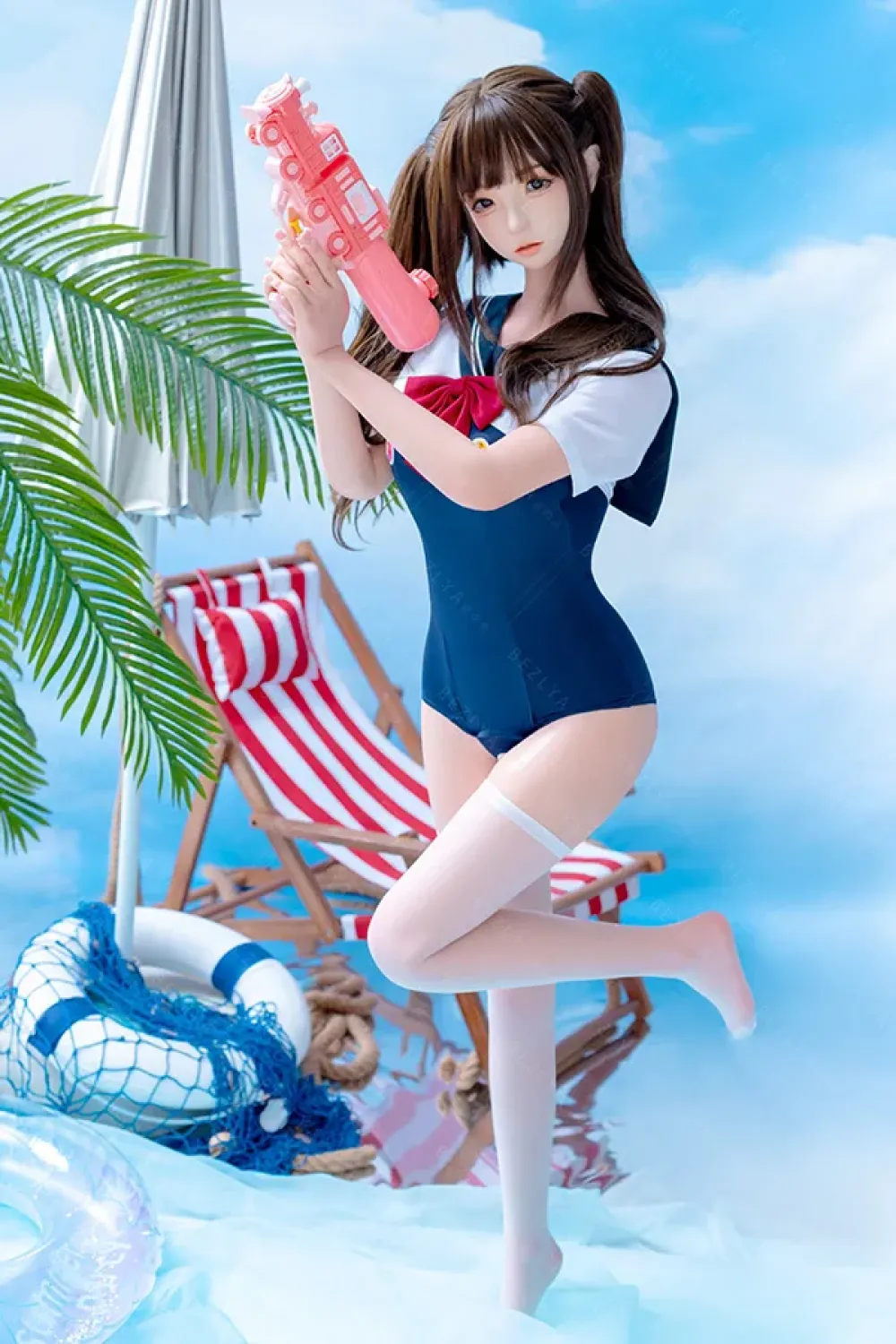 Bezlya 全シリコン製 夏の水着姿の可愛いツインインテール少女ラブドール 159cm H4986 水希